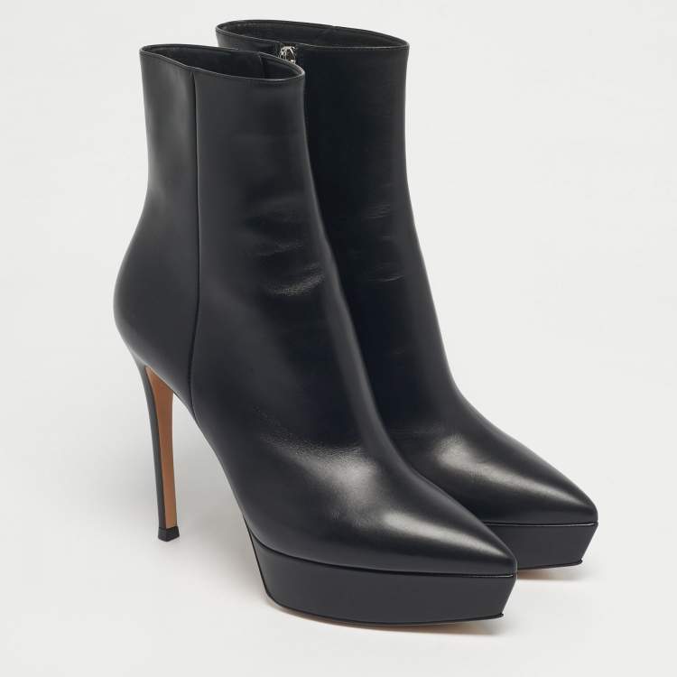 Pre Owned Gianvito Rossi Black Leather Dasha Ankle Length Boots Size 38