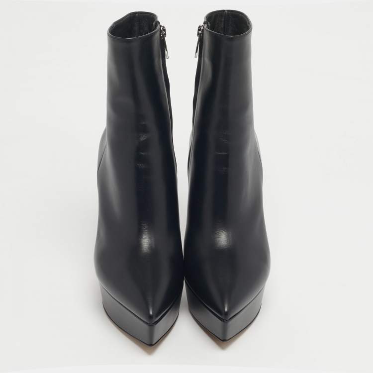 Pre Owned Gianvito Rossi Black Leather Dasha Ankle Length Boots Size 38