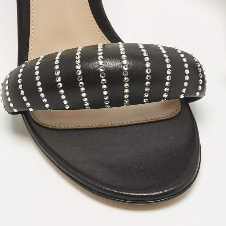 Pre Owned Gianvito Rossi Black Leather Bijoux Crystal Sandals Size 38