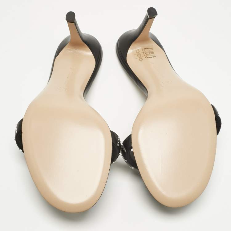 Pre Owned Gianvito Rossi Black Leather Bijoux Crystal Sandals Size 38