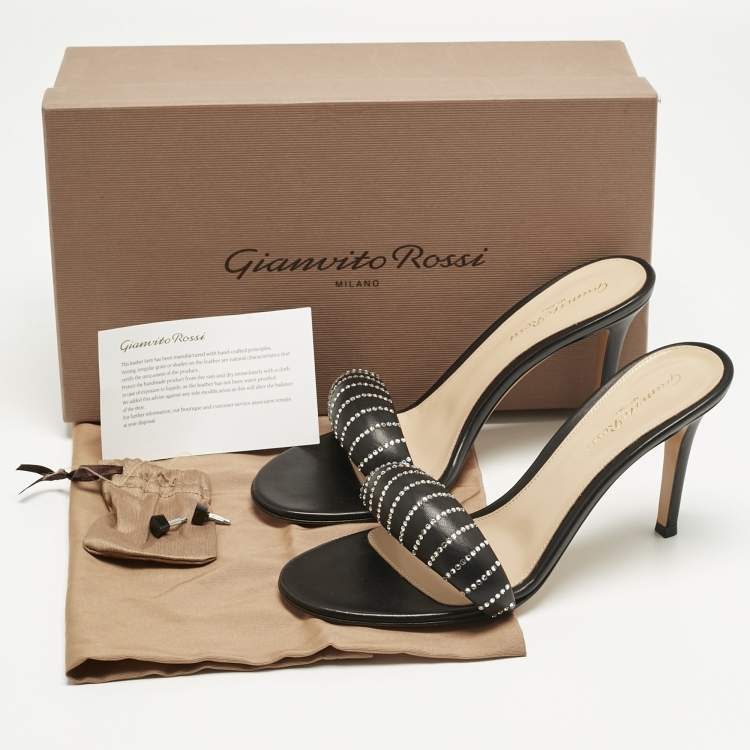 Pre Owned Gianvito Rossi Black Leather Bijoux Crystal Sandals Size 38