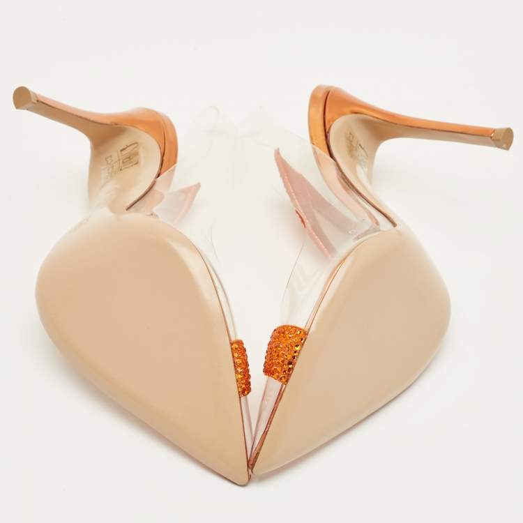 Pre Owned Gianvito Rossi Transparent/Orange PVC and Suede Hortensia Slingback Pumps Size 36.5