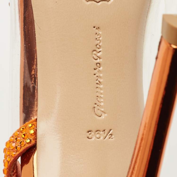 Pre Owned Gianvito Rossi Transparent/Orange PVC and Suede Hortensia Slingback Pumps Size 36.5