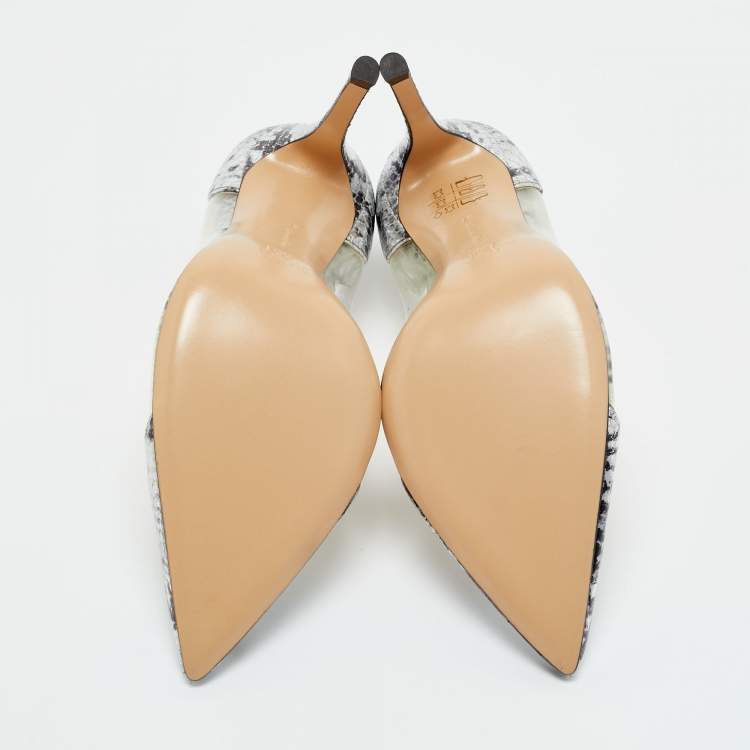 Pre Owned Gianvito Rossi Silver Snake Embossed Leather and PVC Plexi Pumps Size 37