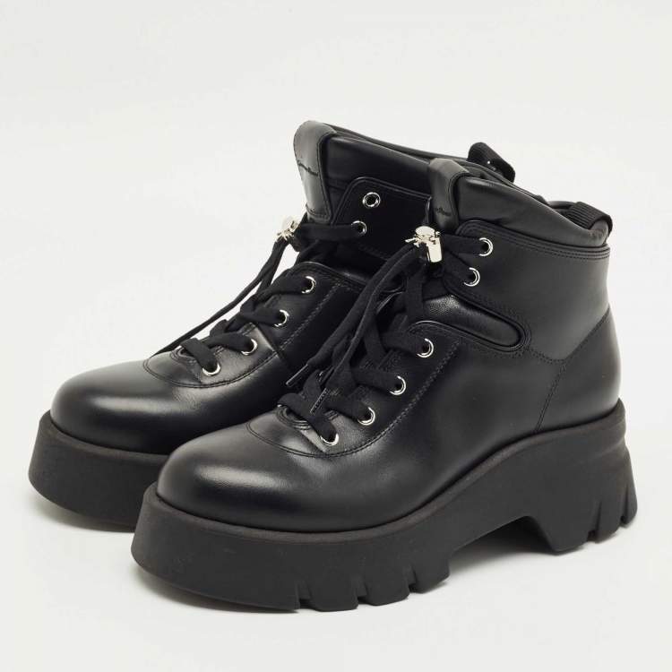 Pre Owned Gianvito Rossi Black Leather Vancouver Combat Boots Size 39