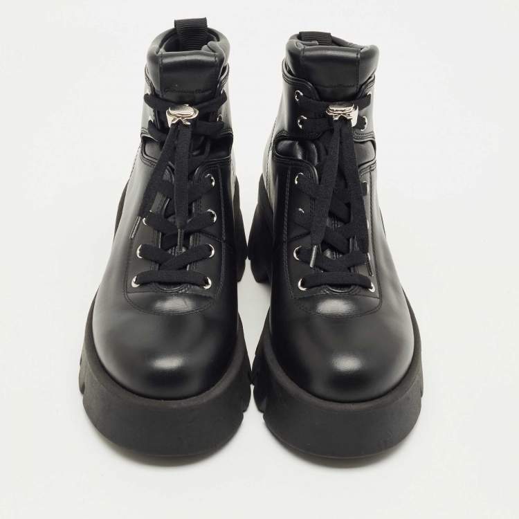 Pre Owned Gianvito Rossi Black Leather Vancouver Combat Boots Size 39