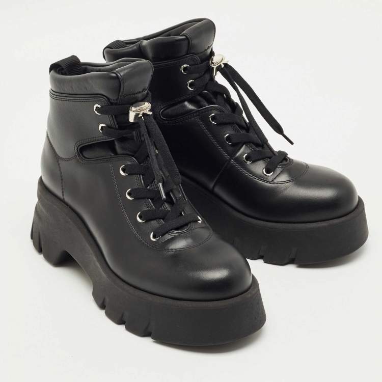 Pre Owned Gianvito Rossi Black Leather Vancouver Combat Boots Size 39