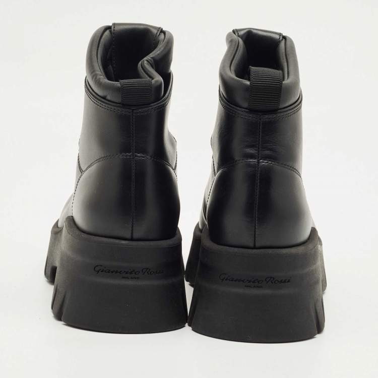 Pre Owned Gianvito Rossi Black Leather Vancouver Combat Boots Size 39