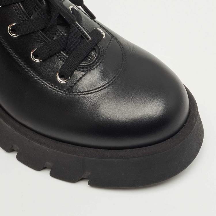 Pre Owned Gianvito Rossi Black Leather Vancouver Combat Boots Size 39