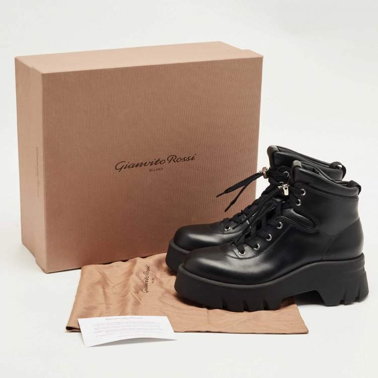 Pre Owned Gianvito Rossi Black Leather Vancouver Combat Boots Size 39