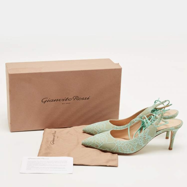 Pre Owned Gianvito Rossi Light Green Lace Irene Ankle Tie Pumps Size 39