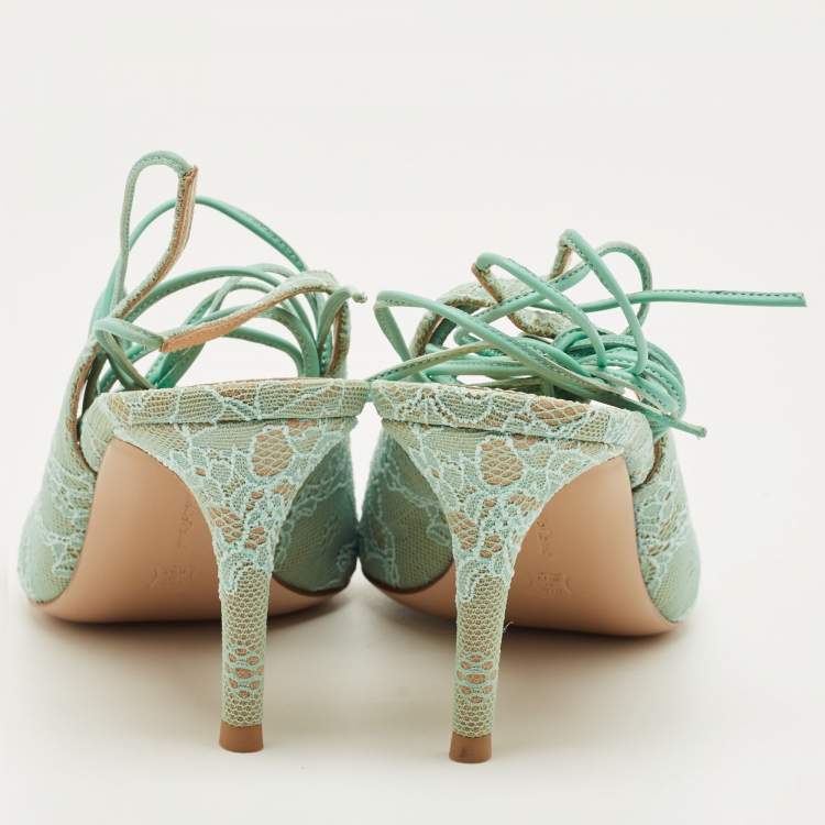Pre Owned Gianvito Rossi Light Green Lace Irene Ankle Tie Pumps Size 39