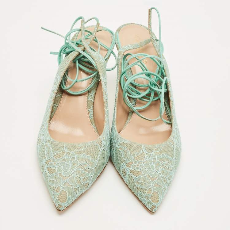 Pre Owned Gianvito Rossi Light Green Lace Irene Ankle Tie Pumps Size 39