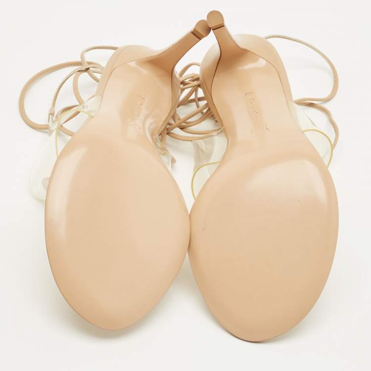 Pre Owned Gianvito Rossi Beige Leather and PVC Plexi Thong Wrap Sandals Size 35