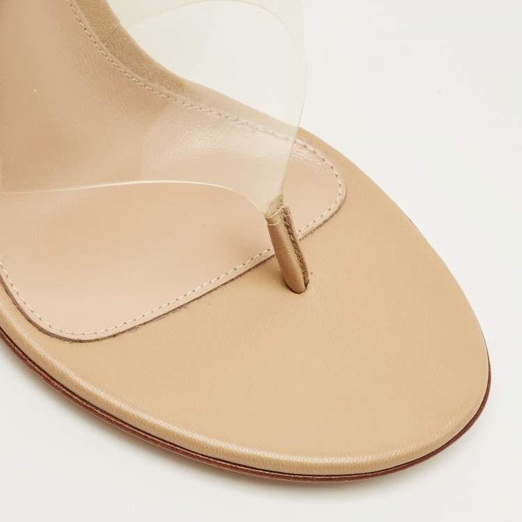 Pre Owned Gianvito Rossi Beige Leather and PVC Plexi Thong Wrap Sandals Size 35