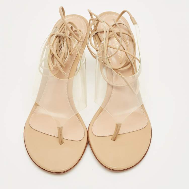 Pre Owned Gianvito Rossi Beige Leather and PVC Plexi Thong Wrap Sandals Size 35