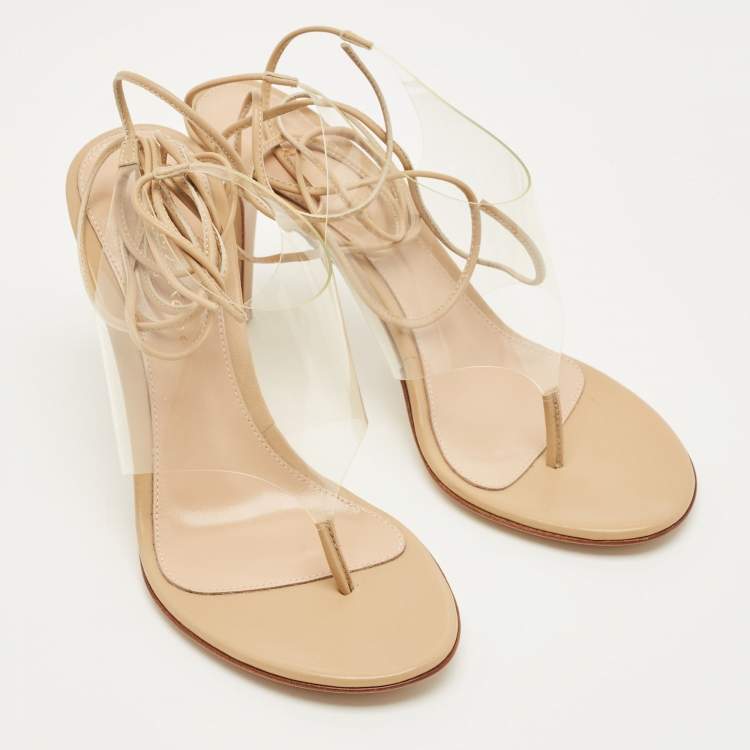 Pre Owned Gianvito Rossi Beige Leather and PVC Plexi Thong Wrap Sandals Size 35