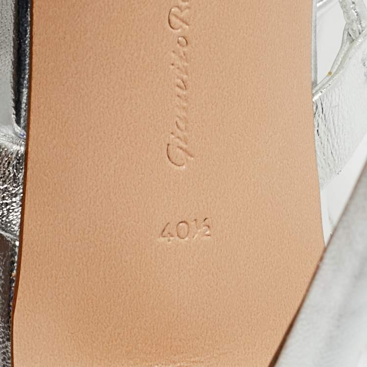 Pre Owned Gianvito Rossi Silver Leather Giza Ankle Wrap Sandals Size 40.5