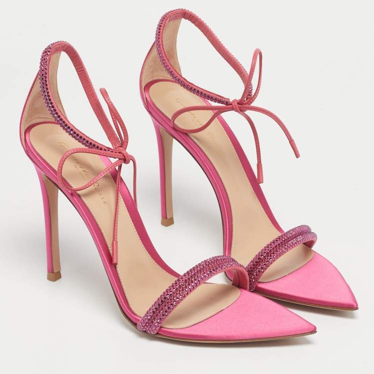 Pre Owned Gianvito Rossi Pink Satin Embellished Montecarlo Sandals Size 39