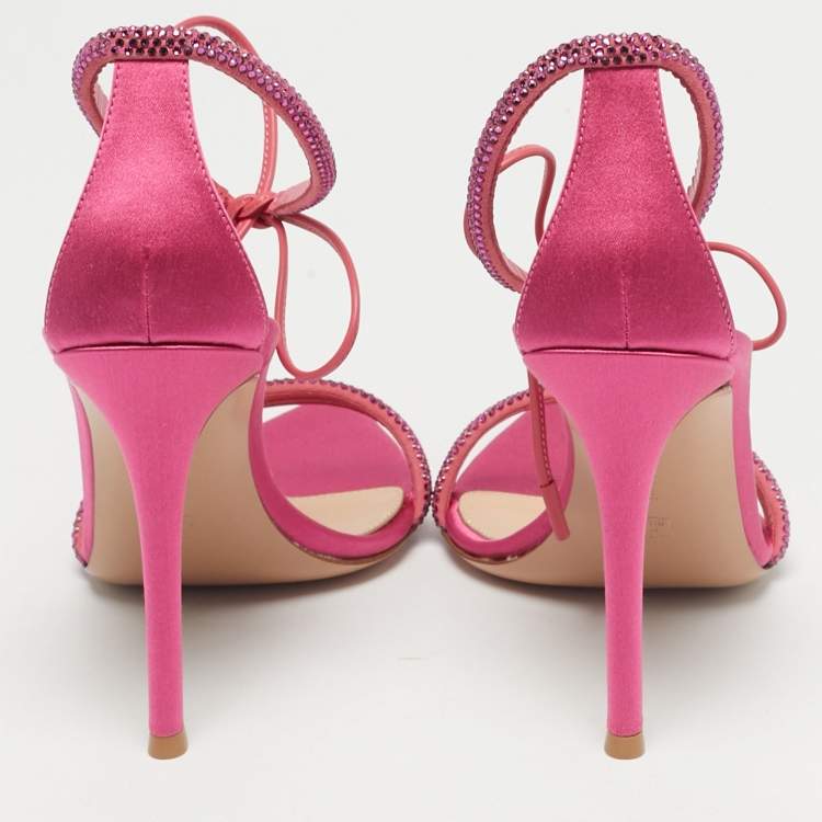 Pre Owned Gianvito Rossi Pink Satin Embellished Montecarlo Sandals Size 39