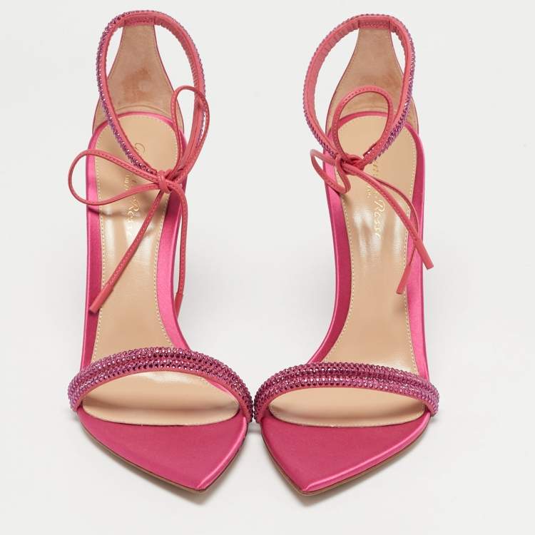Pre Owned Gianvito Rossi Pink Satin Embellished Montecarlo Sandals Size 39