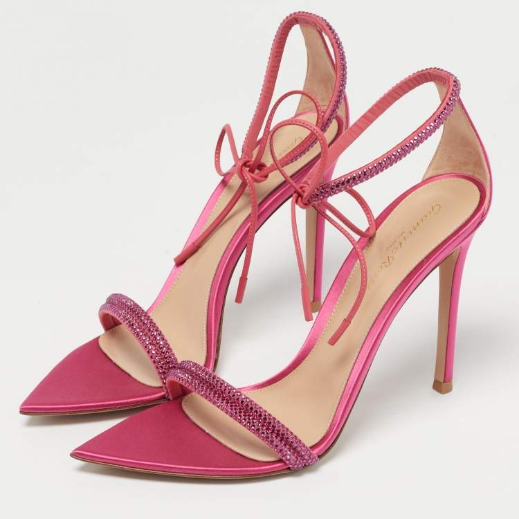 Pre Owned Gianvito Rossi Pink Satin Embellished Montecarlo Sandals Size 39