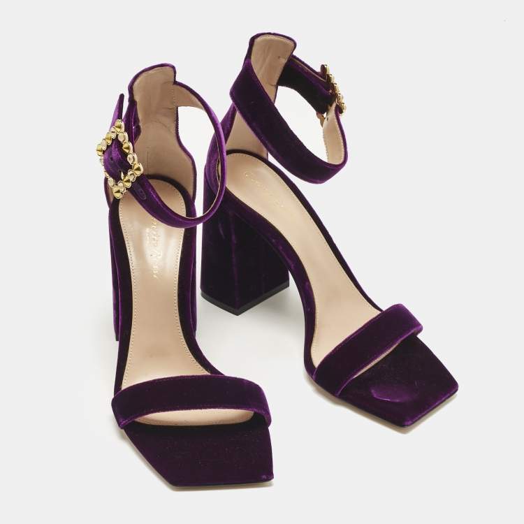 Pre Owned Gianvito Rossi Purple Velvet Portofino Ankle Strap Sandals Size 38