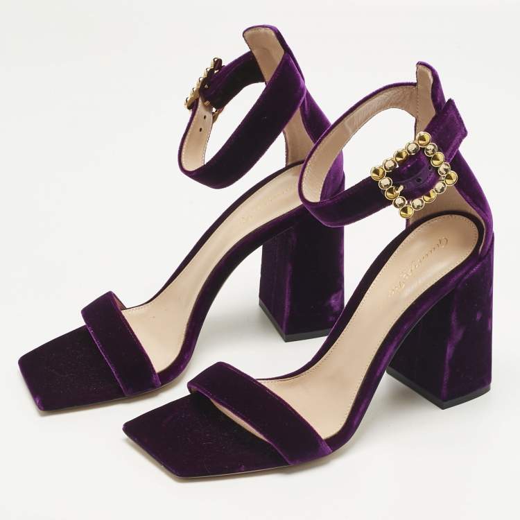 Pre Owned Gianvito Rossi Purple Velvet Portofino Ankle Strap Sandals Size 38