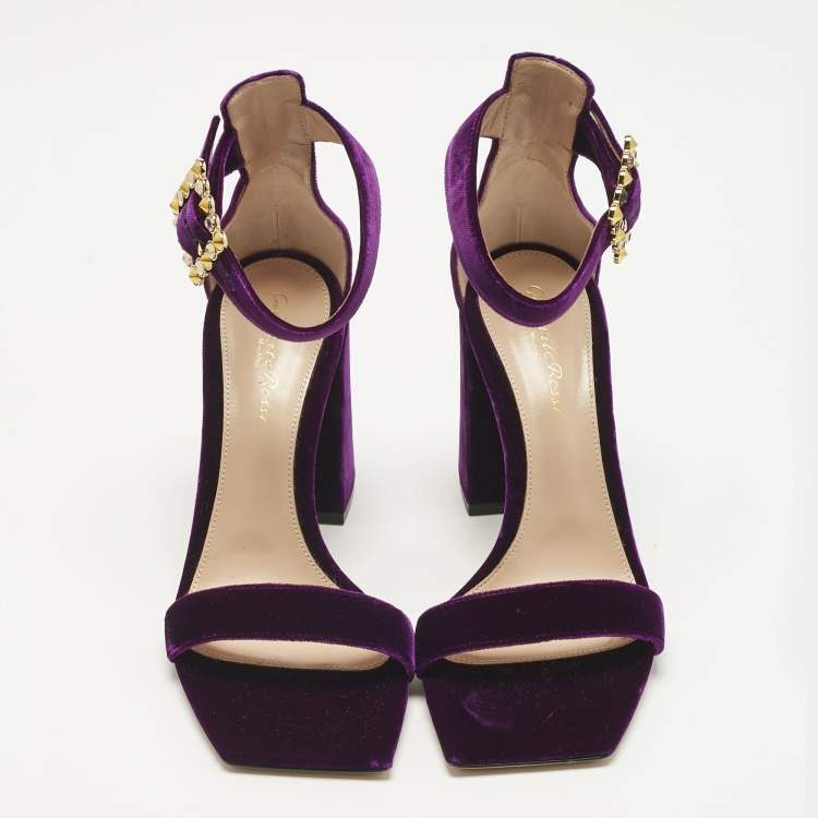 Pre Owned Gianvito Rossi Purple Velvet Portofino Ankle Strap Sandals Size 38