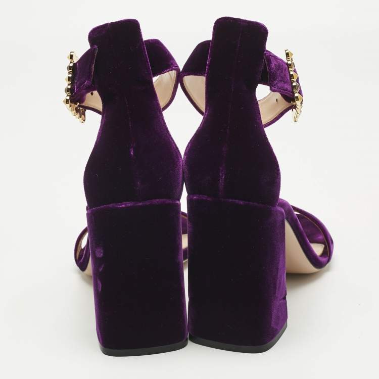 Pre Owned Gianvito Rossi Purple Velvet Portofino Ankle Strap Sandals Size 38