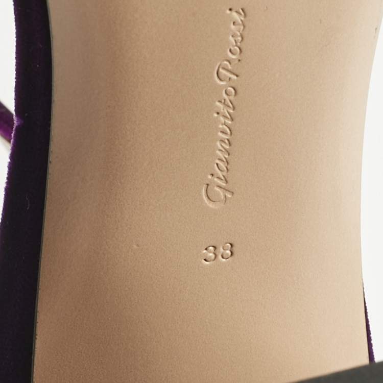 Pre Owned Gianvito Rossi Purple Velvet Portofino Ankle Strap Sandals Size 38