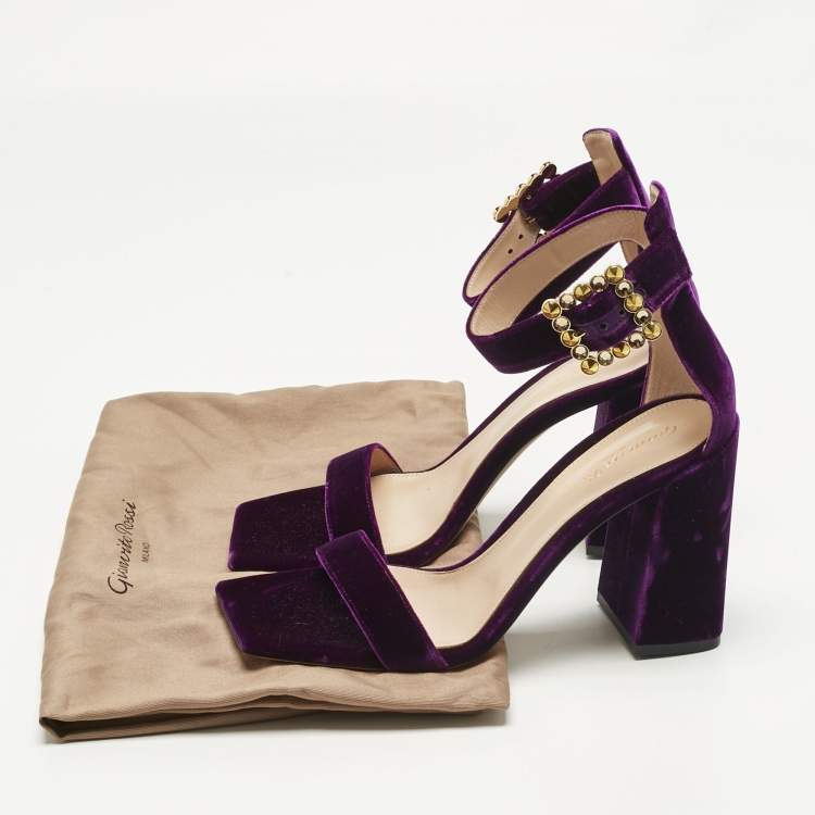 Pre Owned Gianvito Rossi Purple Velvet Portofino Ankle Strap Sandals Size 38