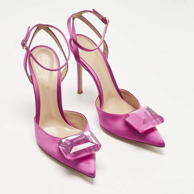 Pre Owned Gianvito Rossi Fuchsia Satin Jaipur Ankle Strap Pumps Size 39.5