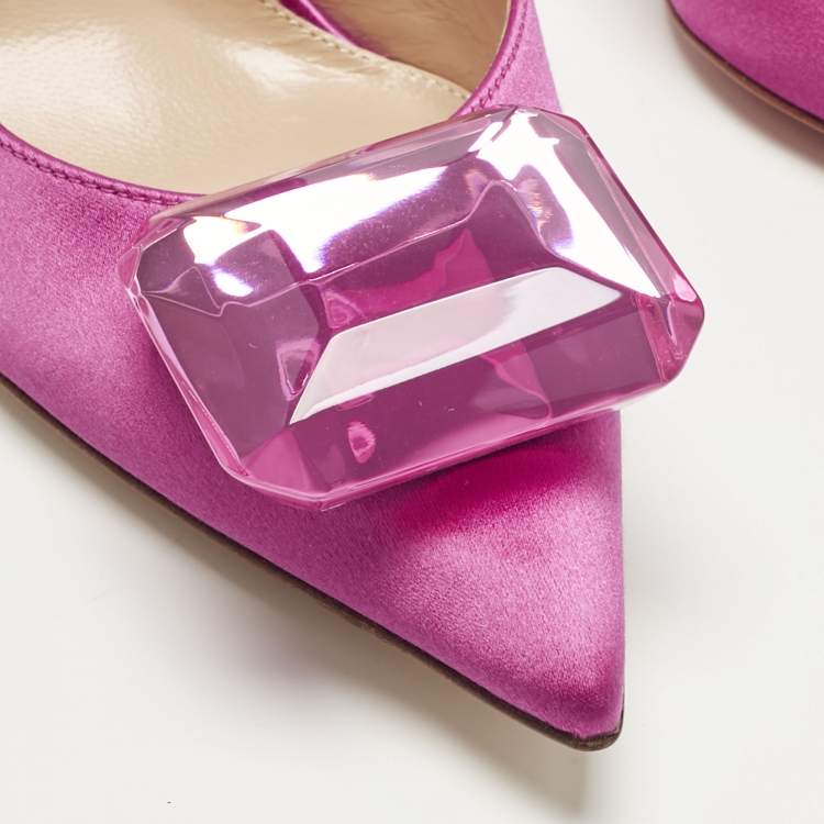 Pre Owned Gianvito Rossi Fuchsia Satin Jaipur Ankle Strap Pumps Size 39.5