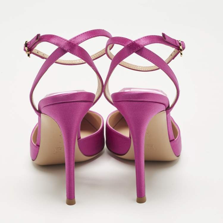 Pre Owned Gianvito Rossi Fuchsia Satin Jaipur Ankle Strap Pumps Size 39.5