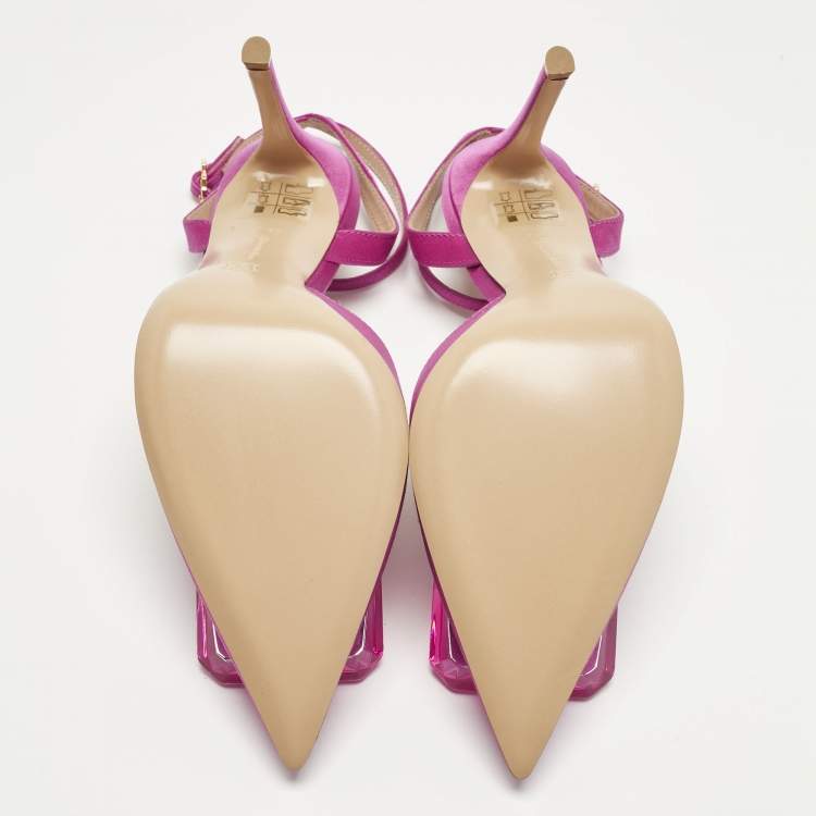 Pre Owned Gianvito Rossi Fuchsia Satin Jaipur Ankle Strap Pumps Size 39.5