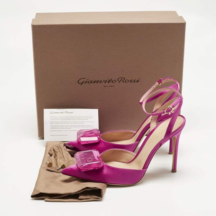 Pre Owned Gianvito Rossi Fuchsia Satin Jaipur Ankle Strap Pumps Size 39.5