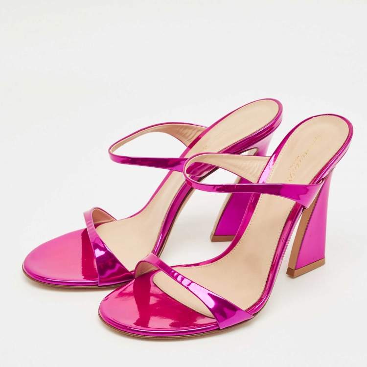 Pre Owned Gianvito Rossi Metallic Pink Leather Aura Sandals Size 38.5
