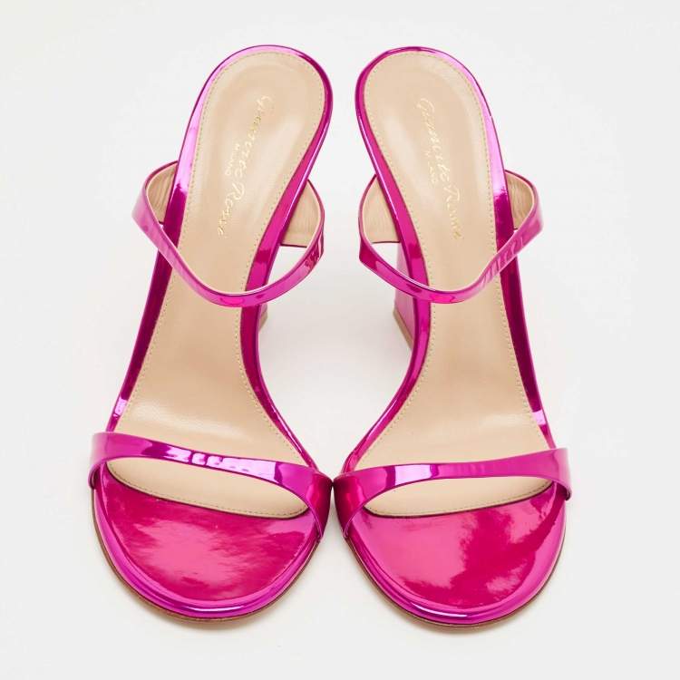 Pre Owned Gianvito Rossi Metallic Pink Leather Aura Sandals Size 38.5
