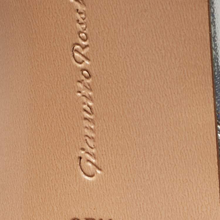 Pre Owned Gianvito Rossi Silver Leather Wavy Ankle Tie Sandals Size 37.5