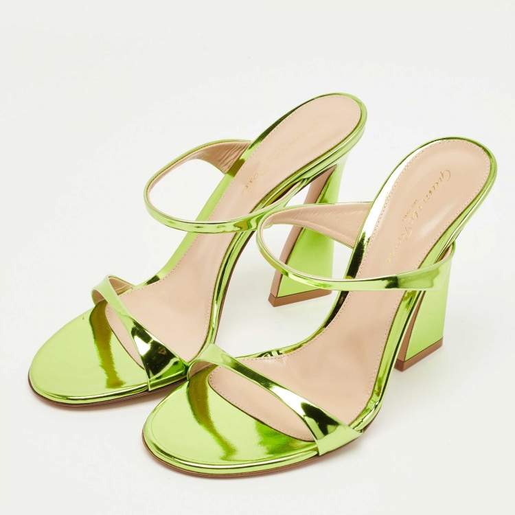 Pre Owned Gianvito Rossi Metallic Green Leather Aura Sandals Size 38