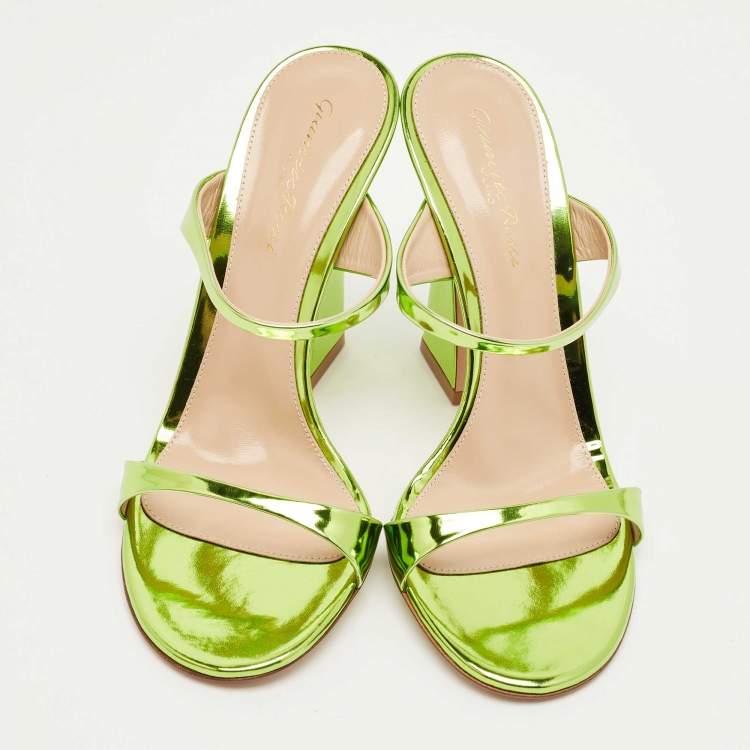 Pre Owned Gianvito Rossi Metallic Green Leather Aura Sandals Size 38
