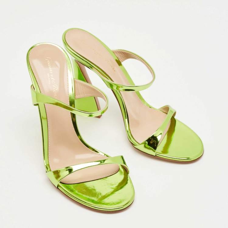 Pre Owned Gianvito Rossi Metallic Green Leather Aura Sandals Size 38