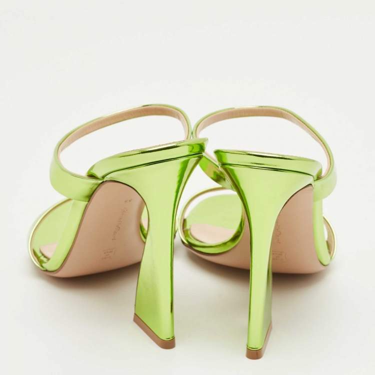 Pre Owned Gianvito Rossi Metallic Green Leather Aura Sandals Size 38