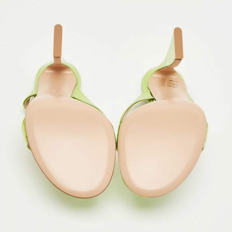 Pre Owned Gianvito Rossi Metallic Green Leather Aura Sandals Size 38