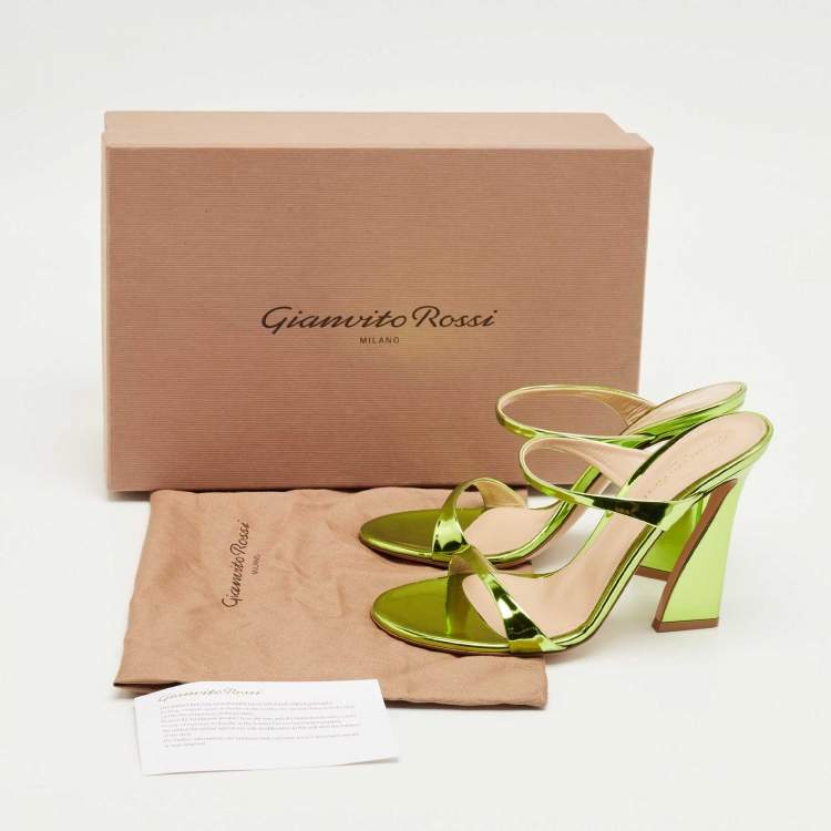 Pre Owned Gianvito Rossi Metallic Green Leather Aura Sandals Size 38