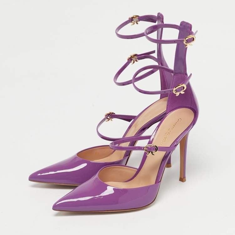 Pre Owned Gianvito Rossi Purple Patent Leather Ribbon Uptown Pumps Size 39