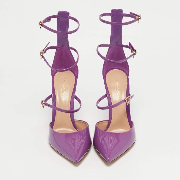 Pre Owned Gianvito Rossi Purple Patent Leather Ribbon Uptown Pumps Size 39