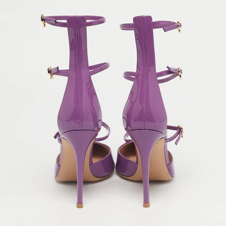 Pre Owned Gianvito Rossi Purple Patent Leather Ribbon Uptown Pumps Size 39
