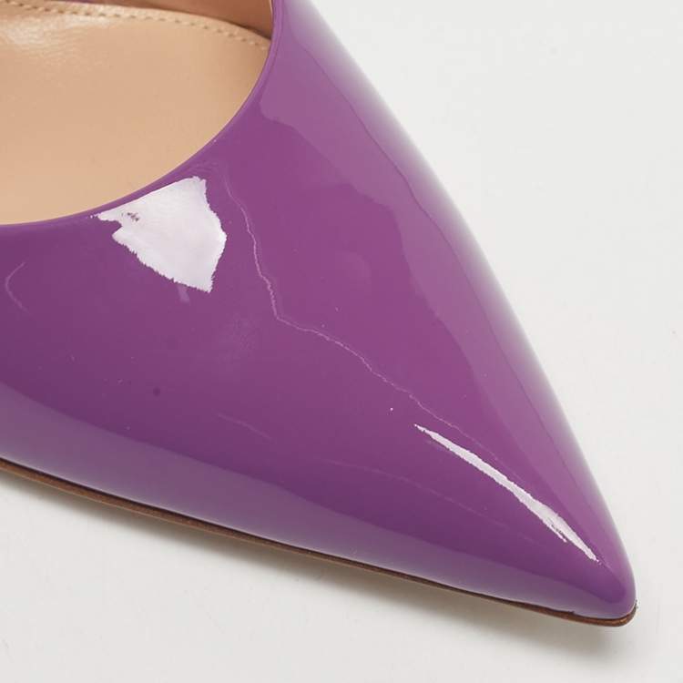 Pre Owned Gianvito Rossi Purple Patent Leather Ribbon Uptown Pumps Size 39